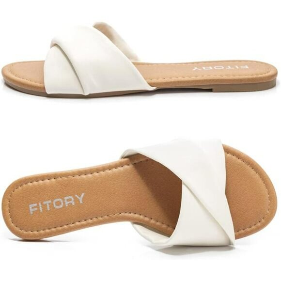 Womens flat sandals open toe faux leather slides cushioned summer slippers - Picture 3 of 6